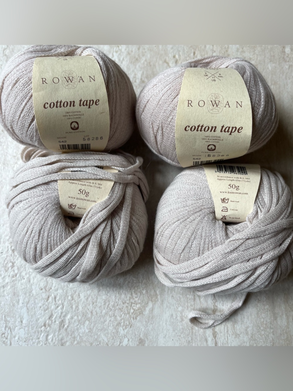 Rowan Cotton Tape Yarn Lot 4 Skeins Cream 284 Yards Bulky Summer Yarn